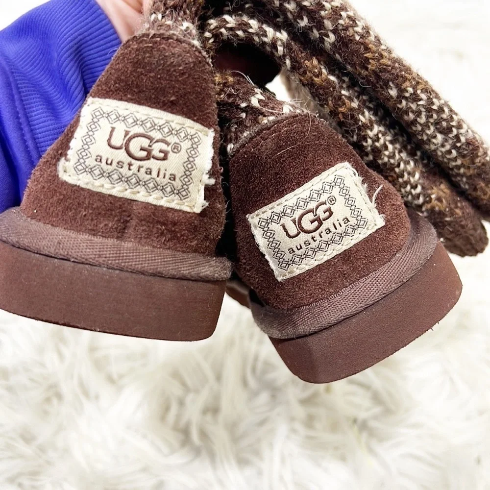 UGG Brown Plaid Cardy Cardigan Sweater Boots 12